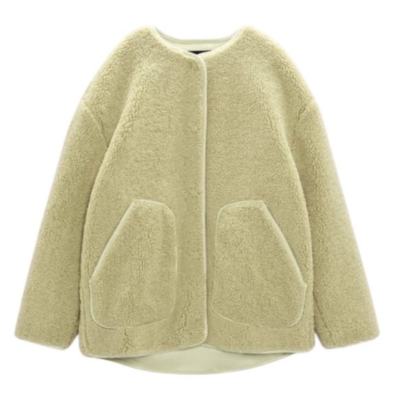 ZARA Green Button Up Sherpa Teddy Jacket - Picture 1 of 10